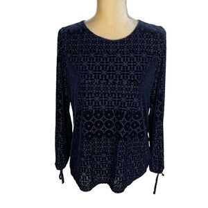 Talbots‎ Blue Burnout Velvet Geometric Pattern Long Sleeve Blouse Size Mp